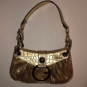 GUESS Gold Mini Sm Tote Wristlet Shoulder Handbag